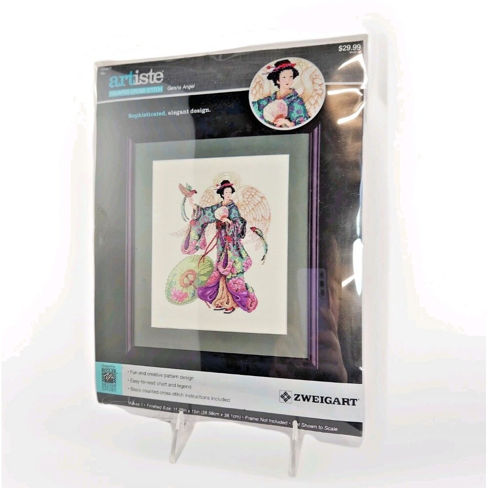 Artiste Cross Stitch Kit Geisha Angel 1215417 VTG Japanese Kimono Birds 11 X 15